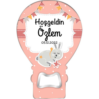 Yıldızlı Tavşan ile Pembe Fon Temalı Balon Magnet Açacak