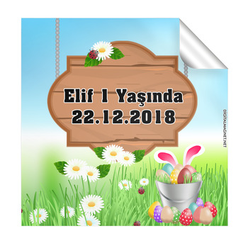 Yumurtalı Tavşan Temalı Kare Etiket