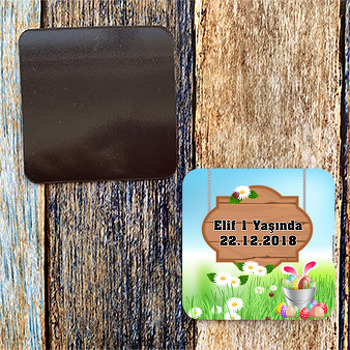 Yumurtalı Tavşan Temalı Kare Magnet