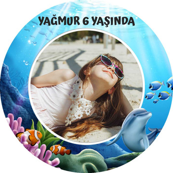 Yunus ile Okyanus Temalı Resimli Akrilik Daire Magnet