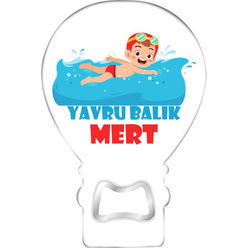Yüzücü Erkek Çocuğu ile Havuz Temalı Balon Ahşap Magnet 