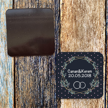 Yüzük Desenli Söz Nişan Nikah Temalı Kare Magnet
