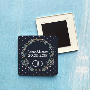 Yüzük Desenli Söz Nişan Nikah Kare Plastik Kare Magnet