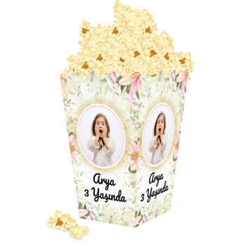 Zambak ile Gold Simli Çerçeve Temalı Temalı Popcorn Kutusu