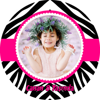 Zebra Desen Temalı Resimli Daire Plastik Anahtarlık