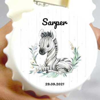 Zebra ile Yapraklar Temalı Kapak Şekilli Magnet Açacak