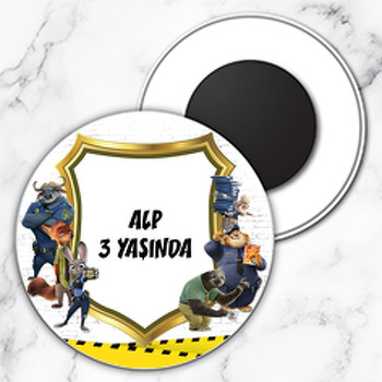 Zootopia Temalı Daire Plastik Magnet