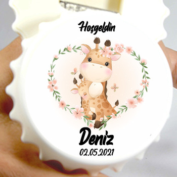Zürafa Anne Çocuk Temalı Kapak Şekilli Magnet Açacak