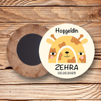 Zürafa Gökkuşağı Temalı Daire Ahşap Magnet