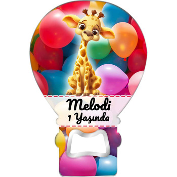 Zürafa ile Balon Fon Temalı Balon Ahşap Magnet 