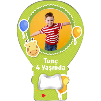 Zürafa ile Balonlar Yeşil Fon Temalı Balon Ahşap Magnet 