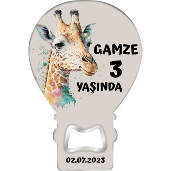 Zürafa ile Krem Fon Temalı Balon Ahşap Magnet 