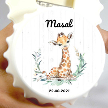 Zürafa ile Yapraklar Temalı Kapak Şekilli Magnet Açacak