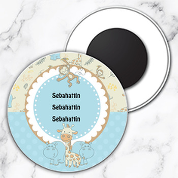 Zürafa ve Maymun Temalı Daire Plastik Magnet