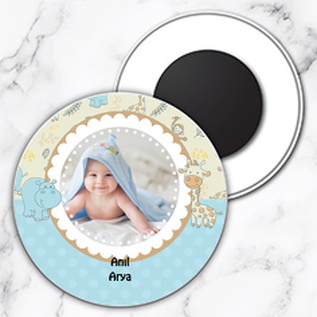 Zürafa ve Maymun Temalı Resimli  Daire Plastik Magnet